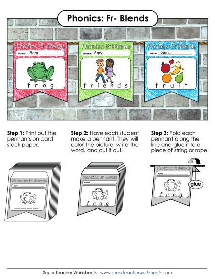 Cut and Glue Activities - Pennants (Fr- Words) (Printable PDF Worksheet)