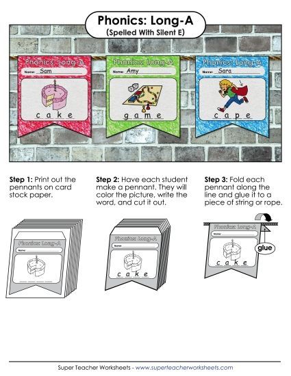 Cut & Glue Activities - Pennants (Long A Words) (Printable PDF Worksheet)