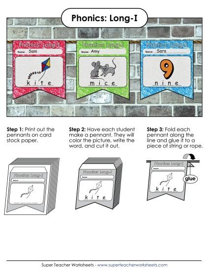 Cut & Glue Activities - Pennants (Long I Words) (Printable PDF Worksheet)