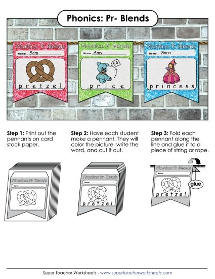 Cut and Glue Activities - Pennants (Pr- Words) (Printable PDF Worksheet)