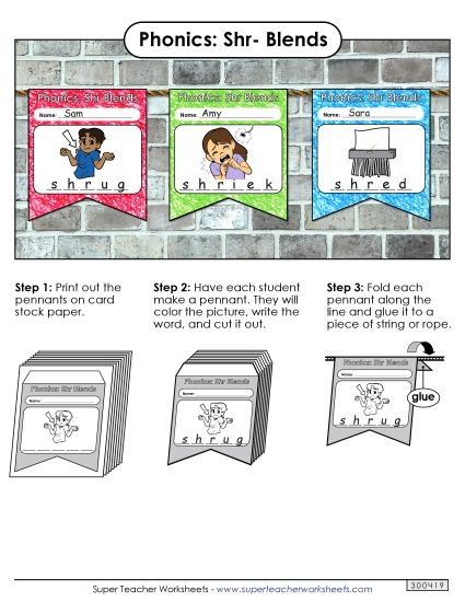 Cut-and-Glue Activities - Pennants (Shr- Words) (Printable PDF Worksheet)