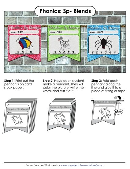 Cut and Glue Activities - Pennants (Sp- Words) (Printable PDF Worksheet)