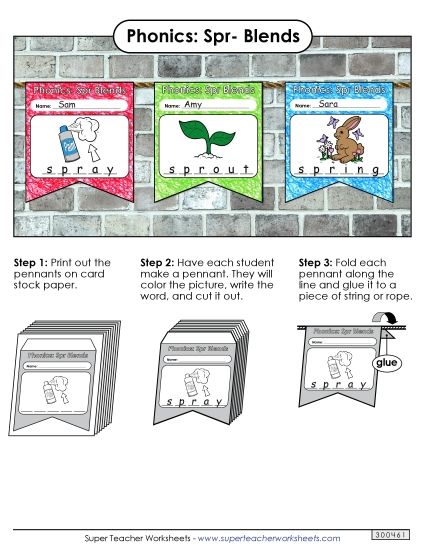 Cut and Glue Activities - Pennants (Spr- Words) (Printable PDF Worksheet)