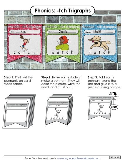 Cut-and-Glue Activities - Pennants (-tch Words) (Printable PDF Worksheet)