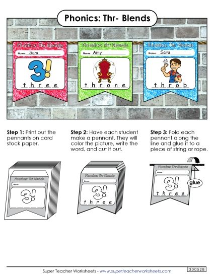 Worksheets - Pennants (Thr- Words) (Printable PDF Worksheet)