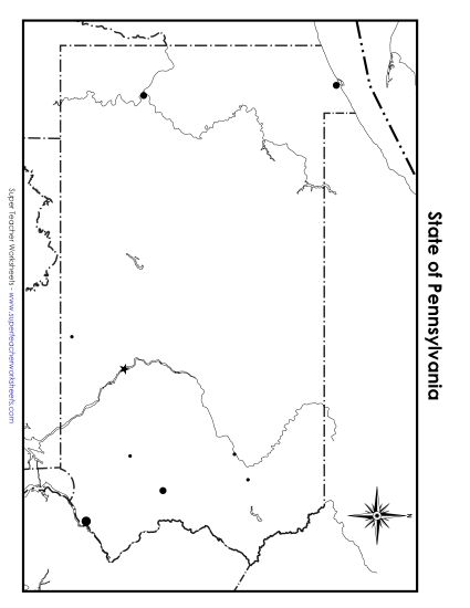 Maps - Pennsylvania State Map (Blank Cities) (Printable PDF Worksheet)