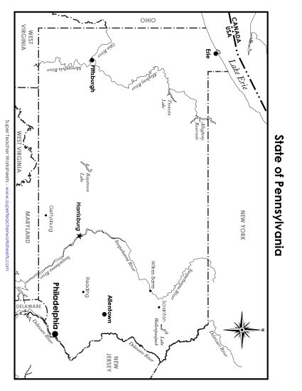Maps - Pennsylvania State Map (Labeled) (Printable PDF Worksheet)