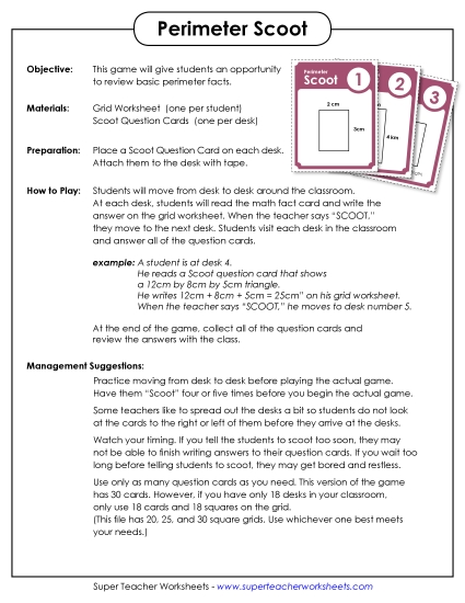 Math - Perimeter Classroom  Card Game (Printable PDF Worksheet)