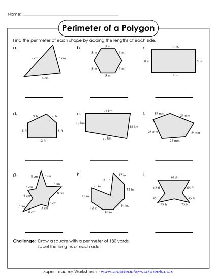 Intermediate - Perimeter Polygons (Intermediate) (Printable PDF Worksheet)