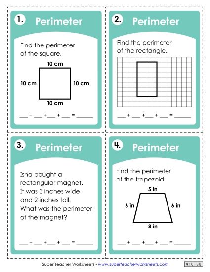Basic (Simple Shapes & Whole Numbers) - Perimeter Task Cards (Basic) (Printable PDF Worksheet)