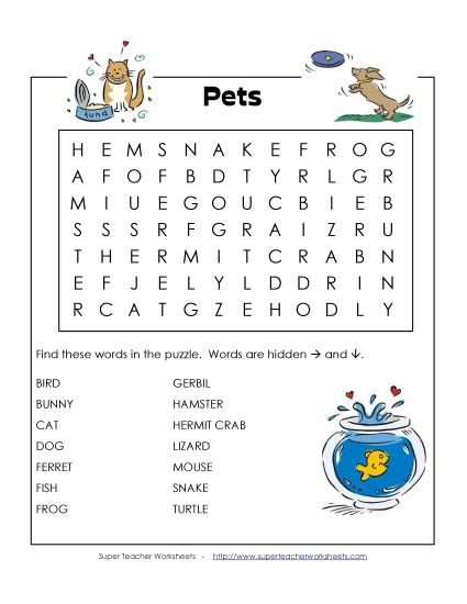 Basic (Grades K-3) - Pets (Easy) (Printable PDF Worksheet)