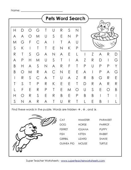 Intermediate (Grades 3-6) - Pets (Intermediate) (Printable PDF Worksheet)