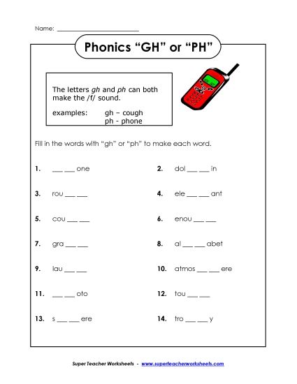 Consonant Digraphs - Ph or Gh? (Printable PDF Worksheet)