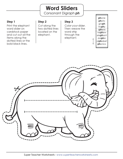 Flashcards, Sliders, Word Wheel - PH Word Slider (Printable PDF Worksheet)