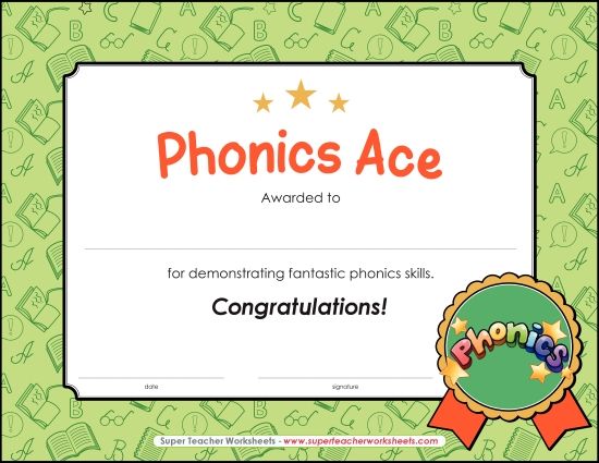 Reading & Writing Awards - Phonics Award (Printable PDF Worksheet)