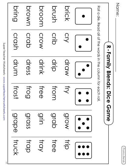 Cards & Games - Phonics Blend Dice Game (Printable PDF Worksheet)