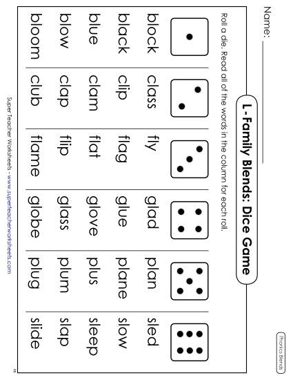 Cards & Games - Phonics Blend Dice Game (Printable PDF Worksheet)