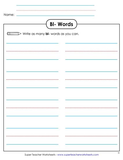 Worksheets - Phonics Brainstorm (Bl-)  (Printable PDF Worksheet)