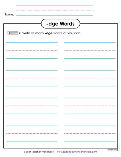 Worksheets - Phonics Brainstorm (-dge Words) (Printable PDF Worksheet)