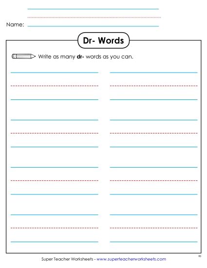 Worksheets - Phonics Brainstorm (Dr-) (Printable PDF Worksheet)