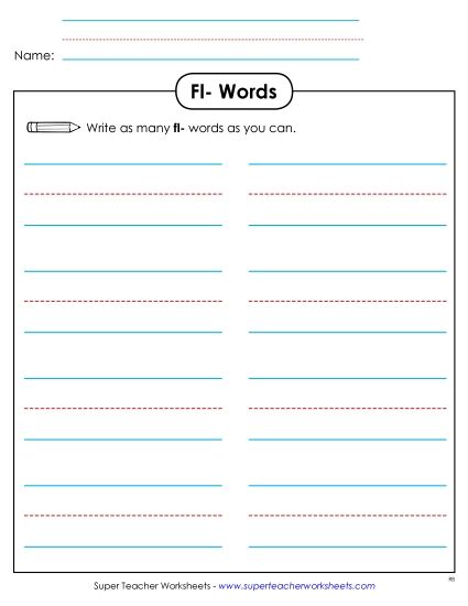 Worksheets - Phonics Brainstorm (Fl-) (Printable PDF Worksheet)