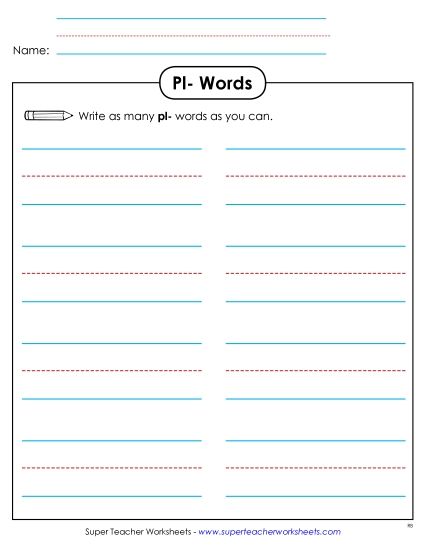 Worksheets - Phonics Brainstorm (Pl- Words) (Printable PDF Worksheet)