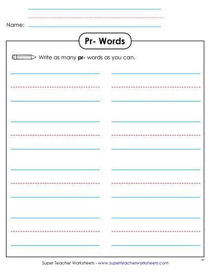 Worksheets - Phonics Brainstorm (Pr- Words) (Printable PDF Worksheet)