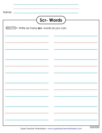 Worksheets - Phonics Brainstorm (Scr- Words) (Printable PDF Worksheet)