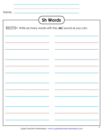 Worksheets - Phonics Brainstorm (SH Words) (Printable PDF Worksheet)