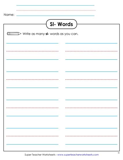 Worksheets - Phonics Brainstorm (Sl- Words) (Printable PDF Worksheet)