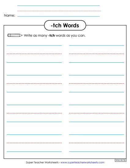 Worksheets - Phonics Brainstorm (-tch Words) (Printable PDF Worksheet)