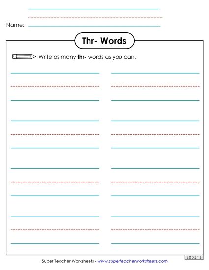 Worksheets - Phonics Brainstorm (Thr- Words) (Printable PDF Worksheet)