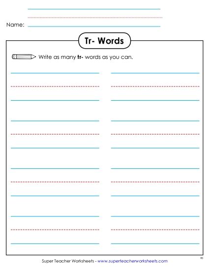Worksheets - Phonics Brainstorm (Tr-) (Printable PDF Worksheet)