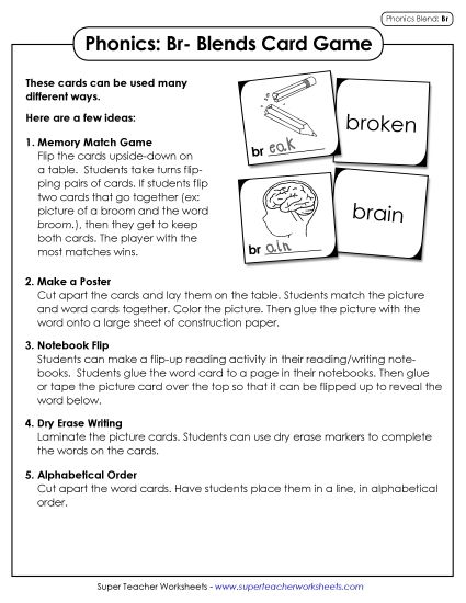 Games & Learning Centers - Phonics Card Game (Br- Blends) (Printable PDF Worksheet)