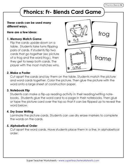 Games & Learning Centers - Phonics Card Game (Fr- Words) (Printable PDF Worksheet)