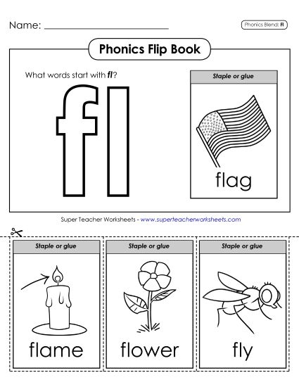 Cut and Glue Activities - Phonics Flip Book (Fl-) (Printable PDF Worksheet)