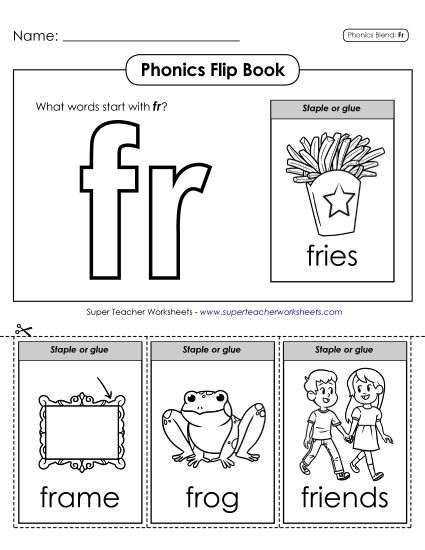 Cut and Glue Activities - Phonics Flip Book (Fr-) (Printable PDF Worksheet)