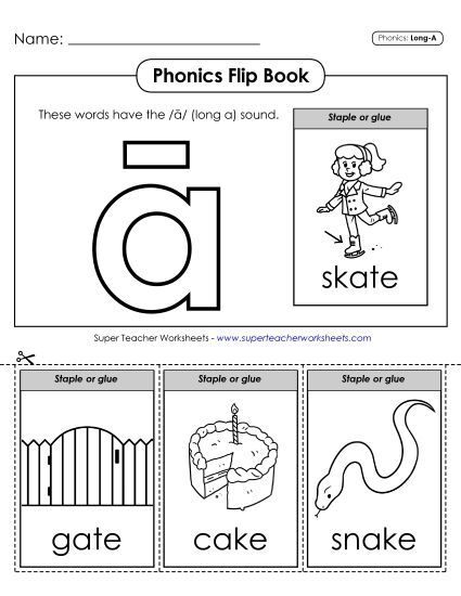 Cut & Glue Activities - Phonics Flip Book (Long A Words) (Printable PDF Worksheet)
