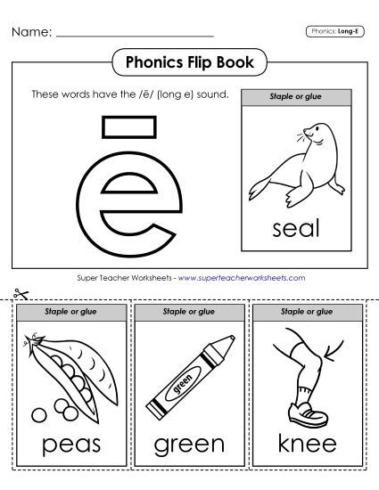 Cut and Glue Activities - Phonics Flip Book (Long E Words) (Printable PDF Worksheet)