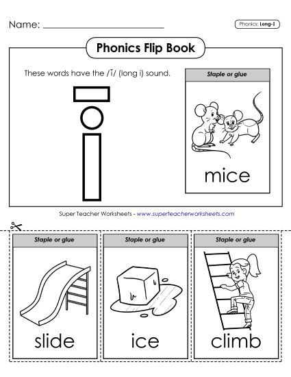 Cut & Glue Activities - Phonics Flip Book (Long I Words) (Printable PDF Worksheet)