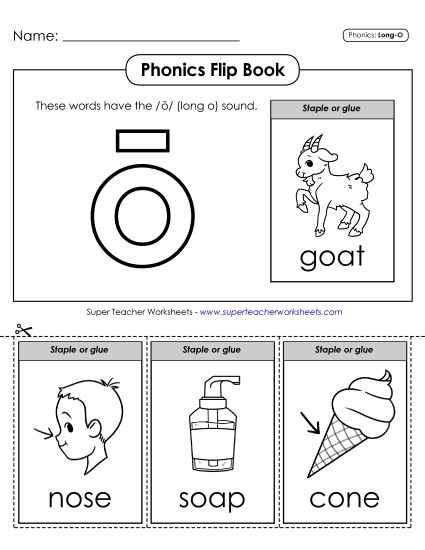Cut and Glue Activities - Phonics Flip Book (Long O Words) (Printable PDF Worksheet)