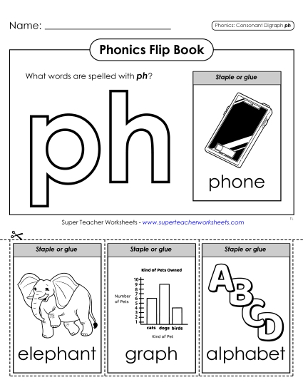 Cut-and-Glue Activities - Phonics Flip Book: PH Words (Printable PDF Worksheet)