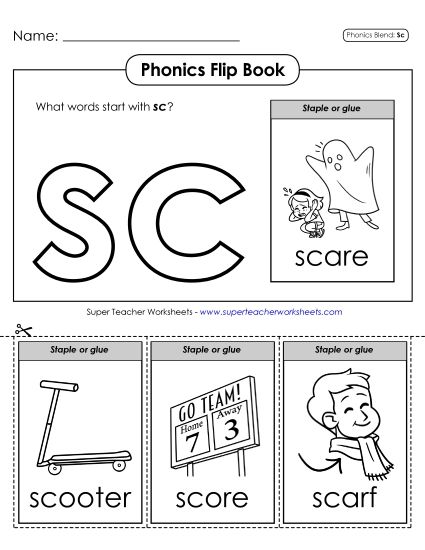 Cut and Glue Activities - Phonics Flip Book (Sc-) (Printable PDF Worksheet)