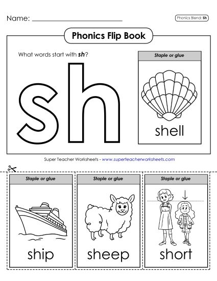 Cut and Glue Activities - Phonics Flip Book (SH) (Printable PDF Worksheet)