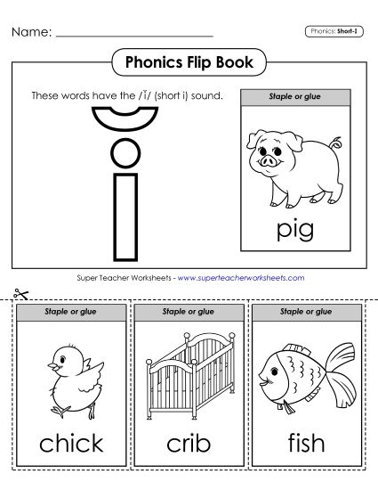 Cut & Glue Activities - Phonics Flip Book (Short I Words) (Printable PDF Worksheet)