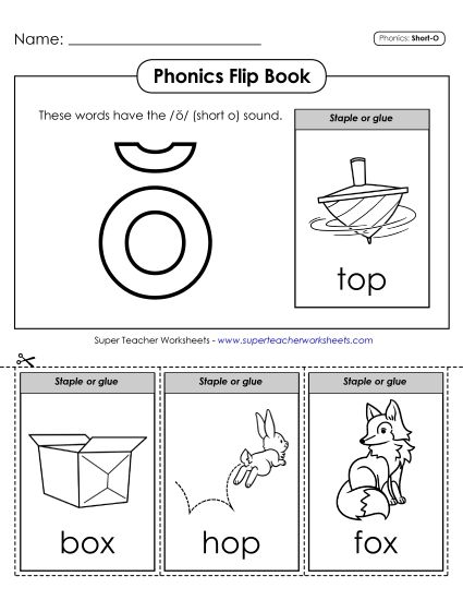 Cut & Glue Activities - Phonics Flip Book (Short O Words) (Printable PDF Worksheet)