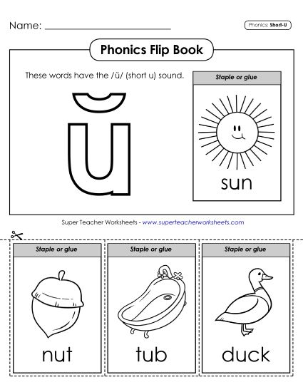 Cut & Glue Activities - Phonics Flip Book (Short U Words) (Printable PDF Worksheet)