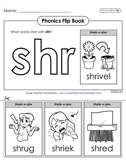 Cut-and-Glue Activities - Phonics Flip Book (Shr-) (Printable PDF Worksheet)