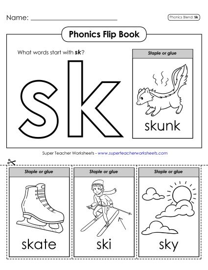 Cut and Glue Activities - Phonics Flip Book (Sk-) (Printable PDF Worksheet)