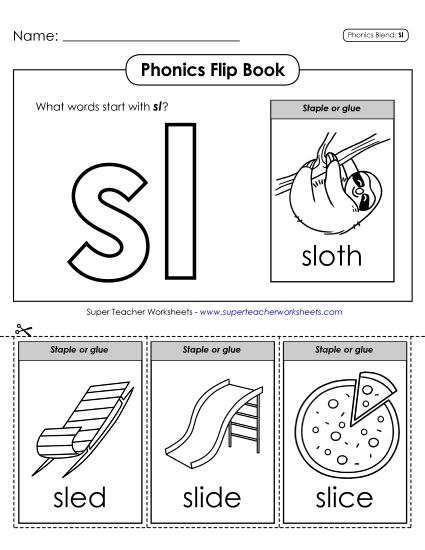 Cut and Glue Activities - Phonics Flip Book (Sl-) (Printable PDF Worksheet)